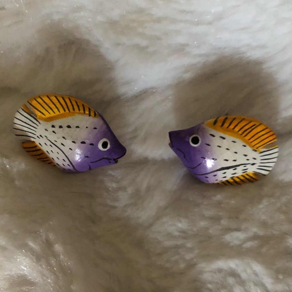 Vintage 80s Bermuda Hand-Painted Wooden Fish Pierced Earrings NWOT